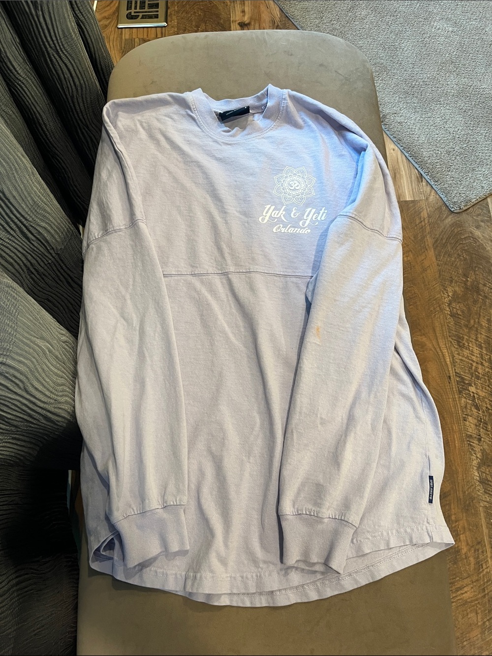 Spirit Lavender Crewneck Long-Sleeve Tee with White Front Script Logo